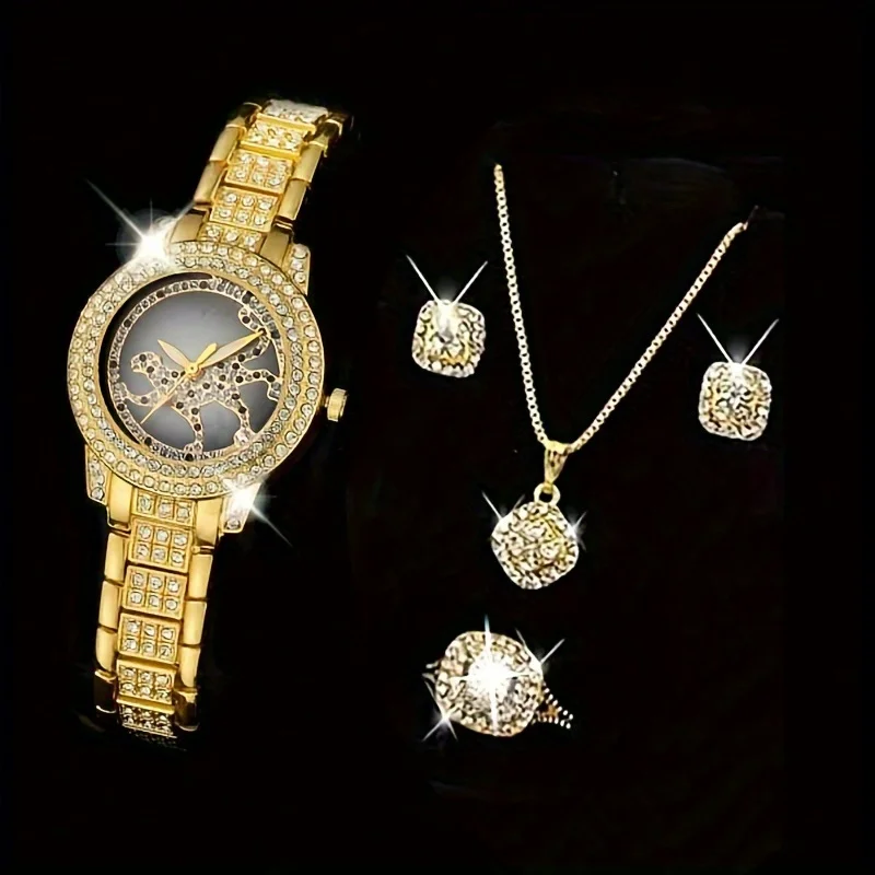 5pcs/set Women's Watch Cheetah - Luxury Watch Gift For Her 评论和价格